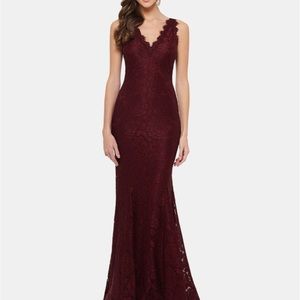 Long burgundy Betsy & Adams special occasion dress